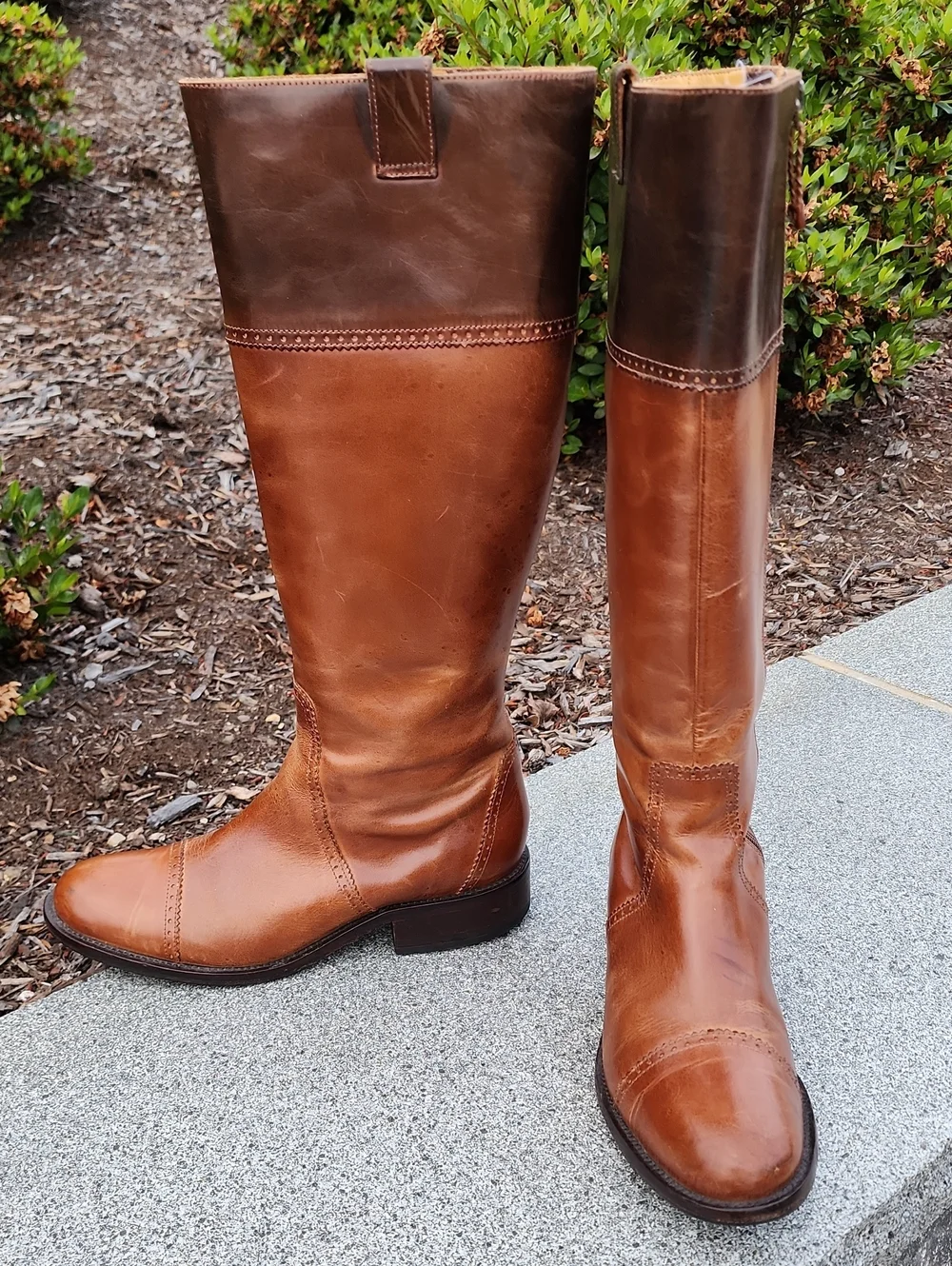 Charlie 1 Horse Two-Tone Brown Leather Riding Boots Handcrafted In Brazil sz 6 B